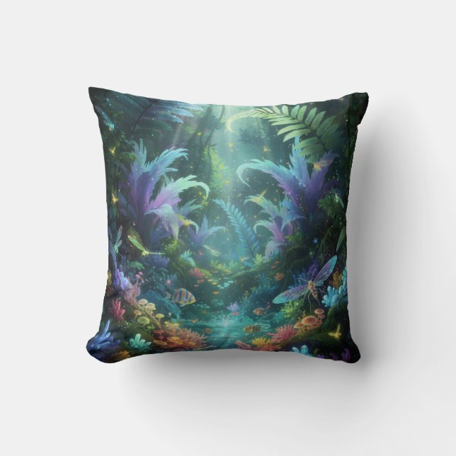 Cojín Decorativo Bosque Encantado Bioluminiscente Selva Mágica (Anverso)