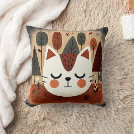 Cojín Decorativo Bosque Lindo Gato Otoño Bosque Durmiente Gatito