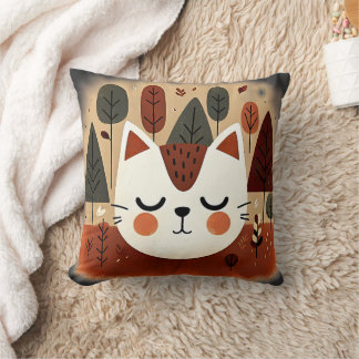 Cojín Decorativo Bosque Lindo Gato Otoño Bosque Durmiente Gatito
