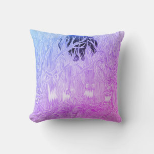 Cojín Decorativo Bosque lúdico completo morado y azul de Halloween