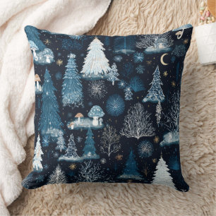 Cojín Decorativo Bosque Nevado Azul Medianoche Caprichoso Invierno