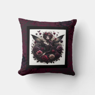 Cojín Decorativo Bosque Oscuro Gótico Hada Floral Rosas Burdeos