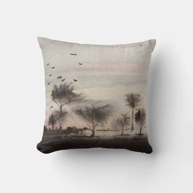 Cojín Decorativo bosque rústico otoño Paisaje atardecer (Anverso)