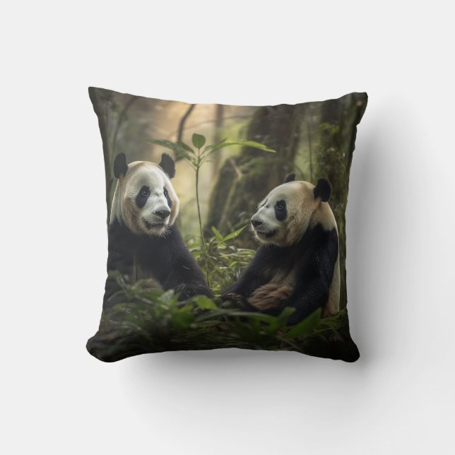 Cojín Decorativo Bosque tranquilo: Panda Pair (Anverso)