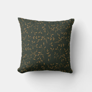 Cojín Decorativo Bosque Verde Patrón de Hoja de Oro Malhumorado