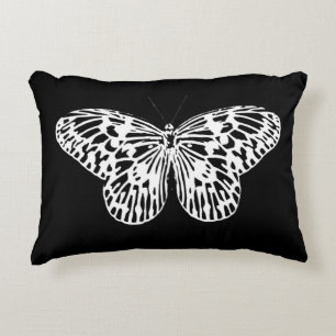 Cojín Decorativo Bosquejo, blanco y negro de la mariposa