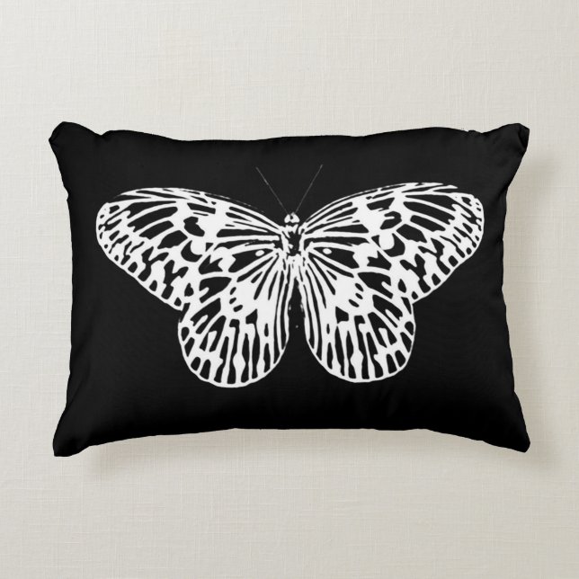 Cojín Decorativo Bosquejo, blanco y negro de la mariposa (Anverso)