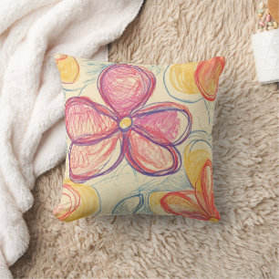 Cojín Decorativo Bosquejo de Flor Silvestre Vintage (4)