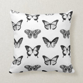 Cojín Decorativo Bosquejo de la mariposa, blanco y negro