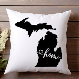 Cojín Decorativo Bosquejo del corazón del estado de origen Michigan