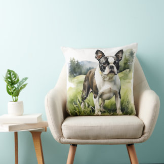 COJÍN DECORATIVO BOSTON BLANCO Y NEGRO CUIDADO PERRO DE PUBRE
