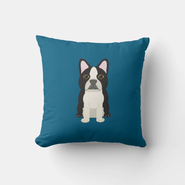 Cojín Decorativo Boston Terrier azul (Anverso)