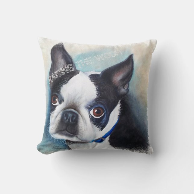COJÍN DECORATIVO BOSTON TERRIER EN BLANCO Y NEGRO (Anverso)