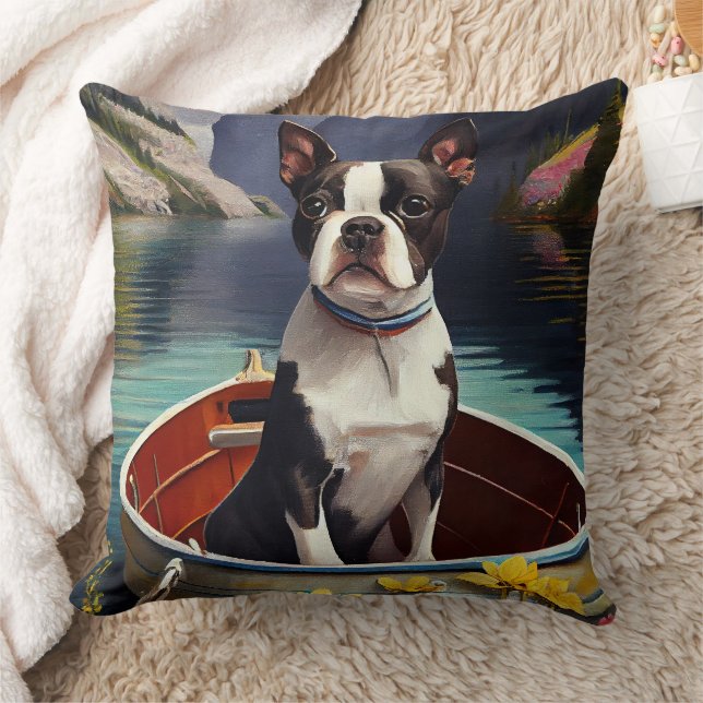 Cojín Decorativo Boston Terrier en un remo: Una aventura escénica (Manta)