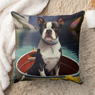 Cojín Decorativo Boston Terrier en una Cancha de Remo: Una Aventura