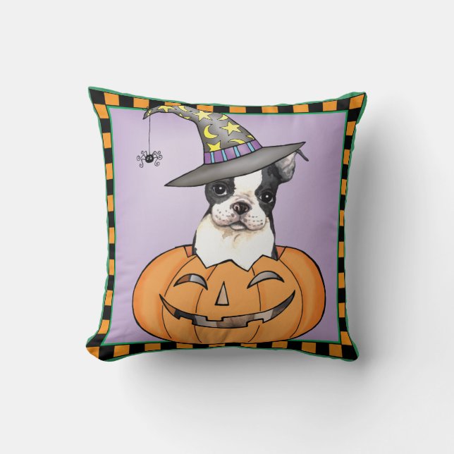 Cojín Decorativo Boston Terrier Halloween (Anverso)