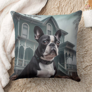 Cojín Decorativo Boston Terrier Halloween Aterrador