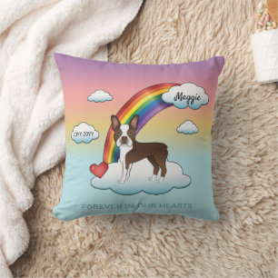 Cojín Decorativo Boston Terrier Marrón Chocolate Arcoíris Memorial