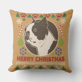 Cojín Decorativo Boston Terrier Merry Christmas Ugly Sweater