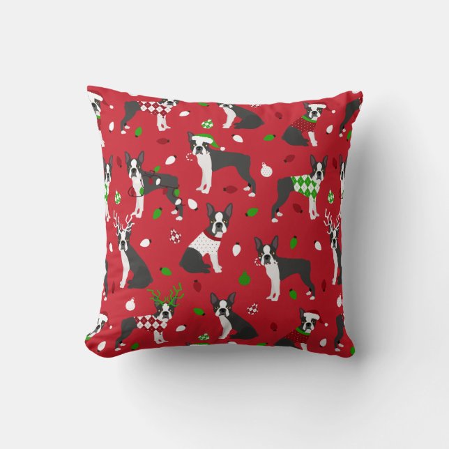 Cojín decorativo Boston Terrier navidades (Anverso)