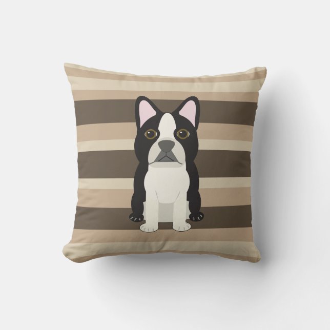 Cojín Decorativo Boston Terrier Neutral striped  (Anverso)