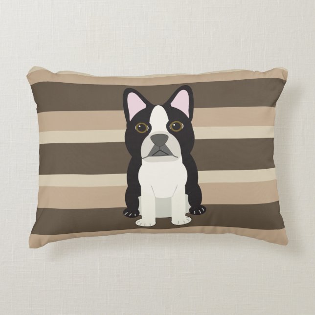 Cojín Decorativo Boston Terrier Neutral striped  (Anverso)