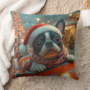 Cojín Decorativo Boston Terrier Perro Montaña Rusa Navidad