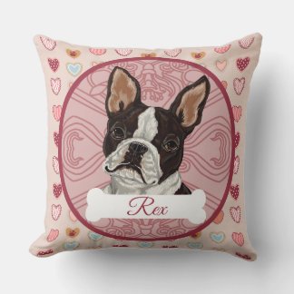 Cojín Decorativo Boston Terrier Personalize Valenting Heart Pillow