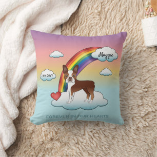 Cojín Decorativo Boston Terrier Rojo y Blanco Memorial Arcoíris