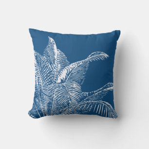 Cojín Decorativo Botánica clásica azul y blanco   Palm tropical