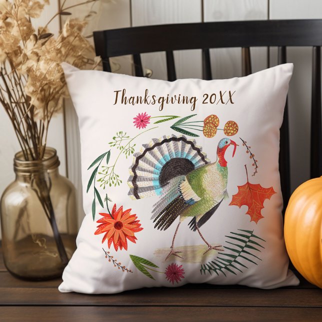 Cojín Decorativo Botánica de Turquía Rústica Elegante (Modern Elegant Turkey Botanical Throw Pillow)