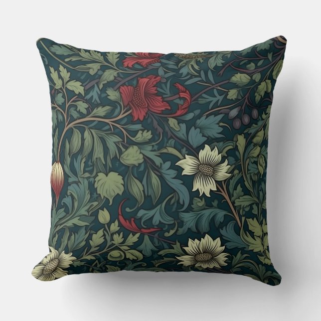 Cojín Decorativo Botánica del Jardín Morris de Invierno (Anverso)