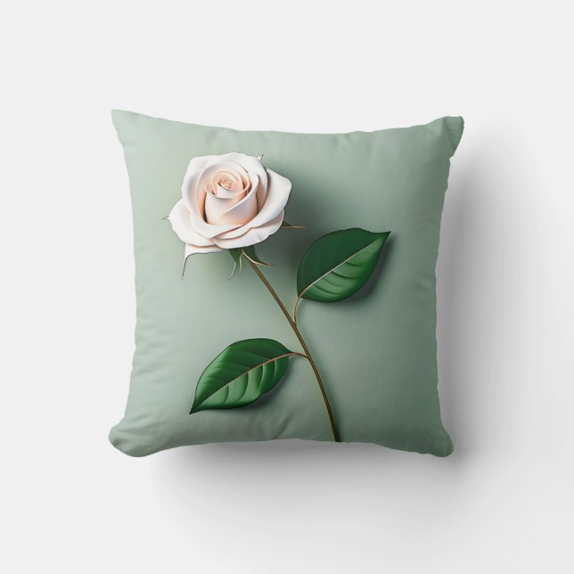 Cojín Decorativo Botánica elegante de la Rosa Blanca (Anverso)