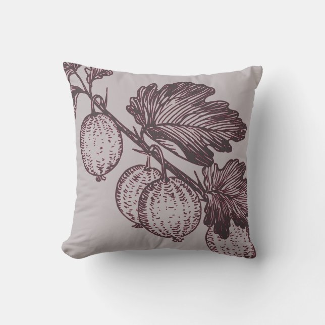 Cojín Decorativo Botánica gris y borgoñona | Gooseberries (Anverso)