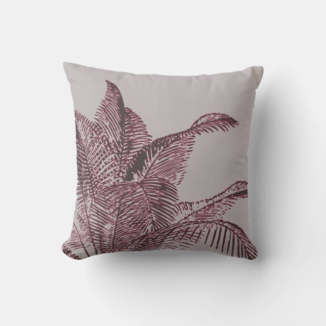Cojín Decorativo Botánica gris y borgoñona | Palm (Anverso)