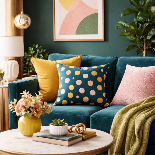 Cojín Decorativo Botanical Deep Teal, Chartreuse & Blush Polka Dots (Subido por el creador)