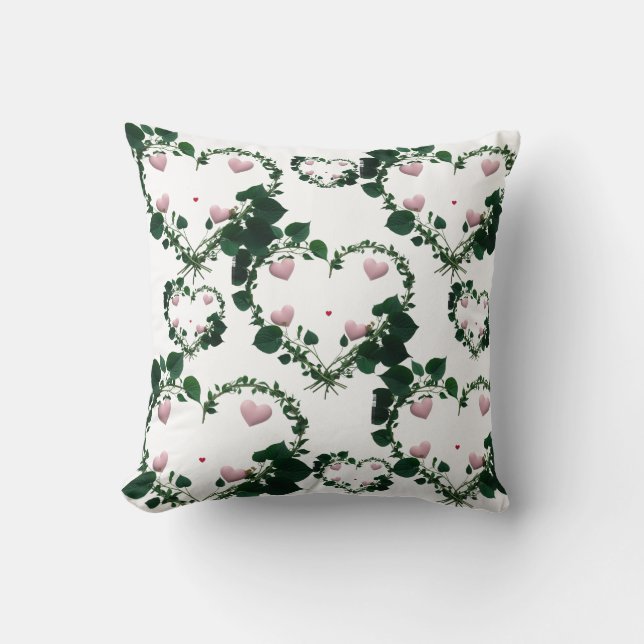 Cojín Decorativo Botanical Romantic Wreath Hearts Throw Pillow (Anverso)