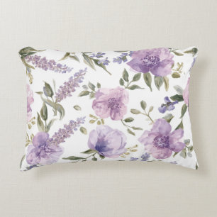 Cojín Decorativo Botánico Acuarela Floral Lavanda Púrpura