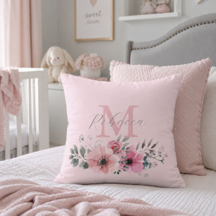 Cojín Decorativo Botánico chico rosa rubor acuarela floral 