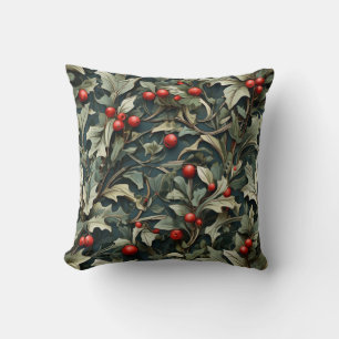 Cojín Decorativo botánico de bayas de acebo inglés vintage