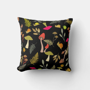 Cojín decorativo botánico de hongos negros