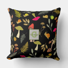 Cojín decorativo botánico de hongos negros persona