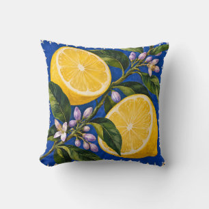 Cojín Decorativo Botánico de limón azul cobalto