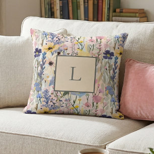 Cojín Decorativo Botánico de monograma de flor silvestre