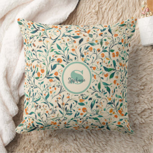 Cojín Decorativo Botánico de primavera de vid naranja verde silenci