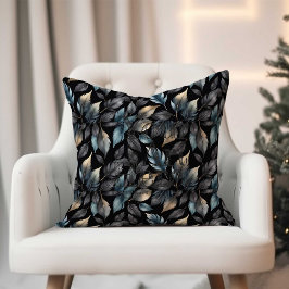 Cojín Decorativo Botánico Elegante de Hoja Negra y Dorada
