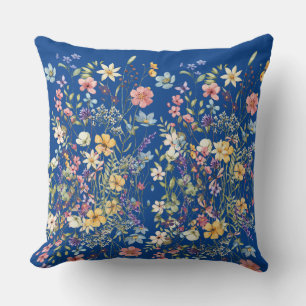Cojín Decorativo Botánico Floral Azul Cobalto