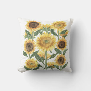 Cojín Decorativo Botánico floral de girasoles de verano en acuarela