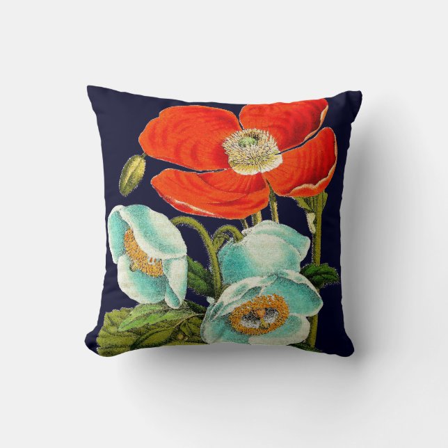 Cojín decorativo botánico floral de las amapolas (Anverso)