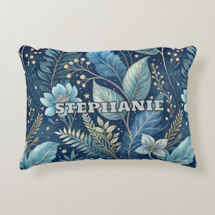 Cojín Decorativo Botánico Intrincado Azul y Verde -Azul oscuro estr
